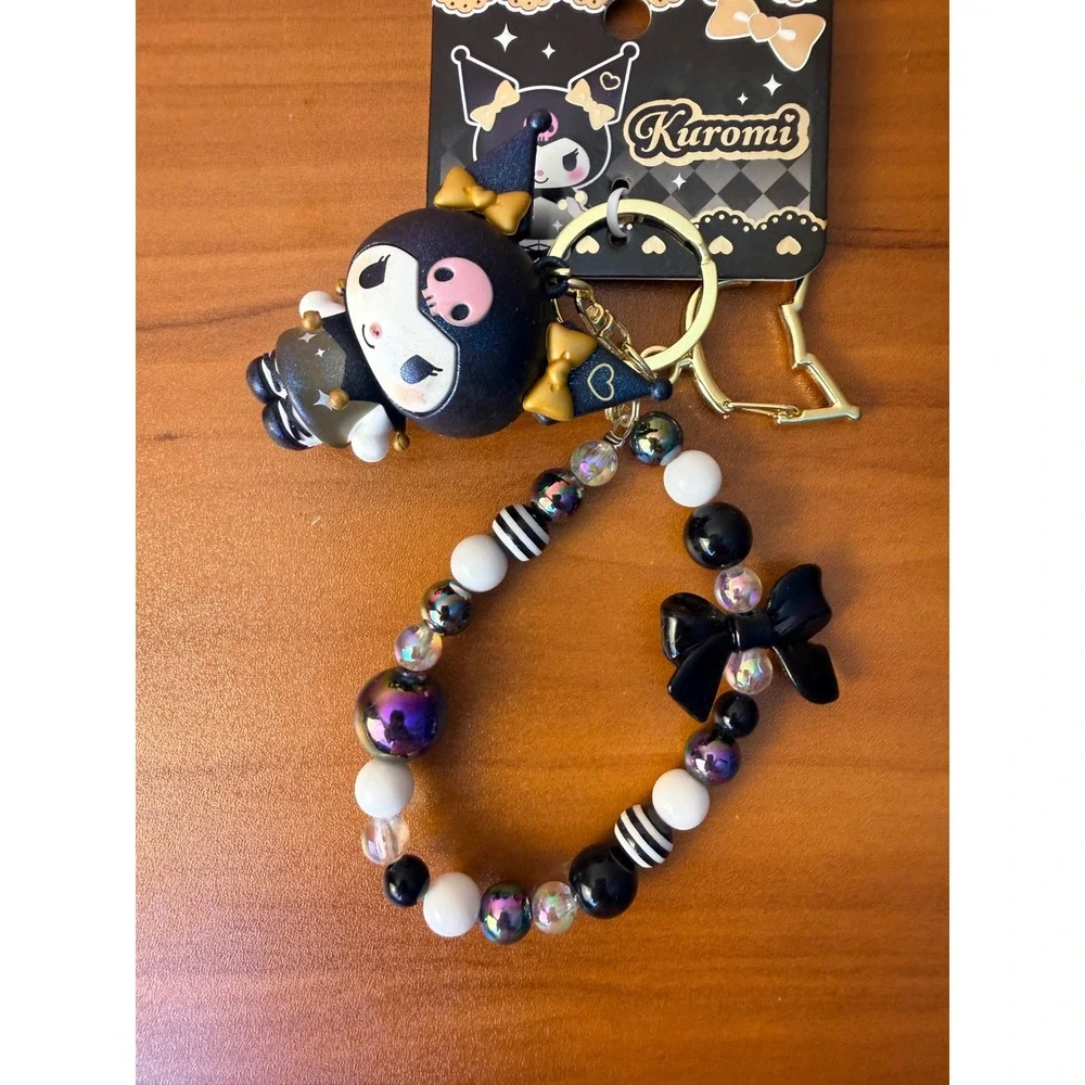 Sanrio Kuromi Beaded Keychain 3D Figure Bag Charm Gold Clasp YSK02595 New
